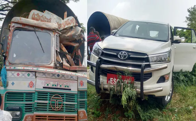 Telangana Speaker Madhusudhana Chary Escapes A lorry Accident  - Sakshi