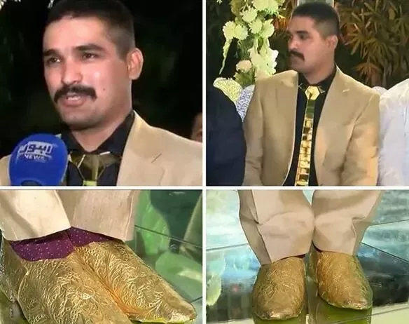 Pakistani Groom Wears Gold Tie And Shoes Worth Rs 25 Lakhs - Sakshi