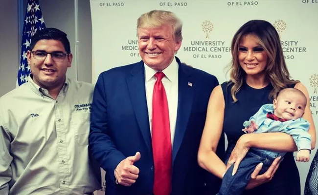 Donald Trump Thumbs up Photo with Orphaned Baby in El Paso Sparks Controversy - Sakshi