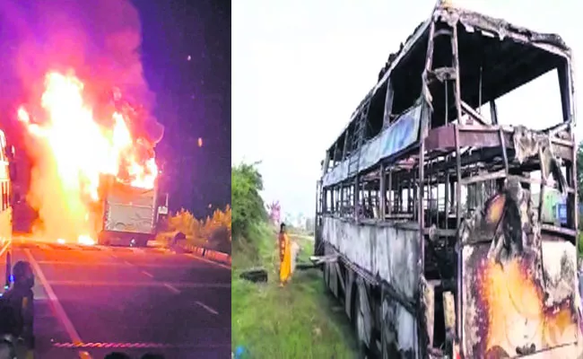 Private Bus Catches Fire On Moving In Karnataka No Casualties - Sakshi