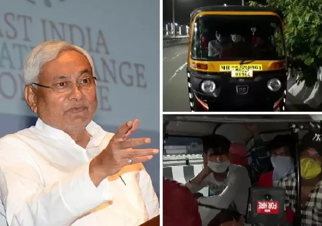 Migrants Take Auto Ride to Bihar From Mumbai - Sakshi