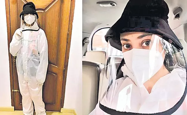 Actress Meena heads to Drishyam 2 location clad in PPE kit - Sakshi