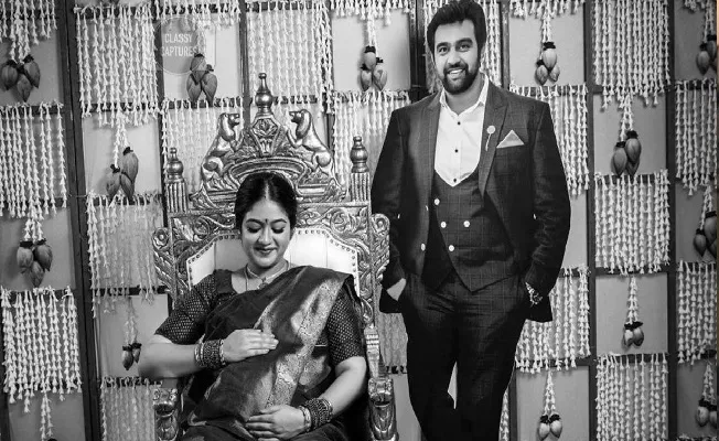 Meghana Sarja Baby Shower with Late Husband Chiranjeevi Sarja Cutout - Sakshi