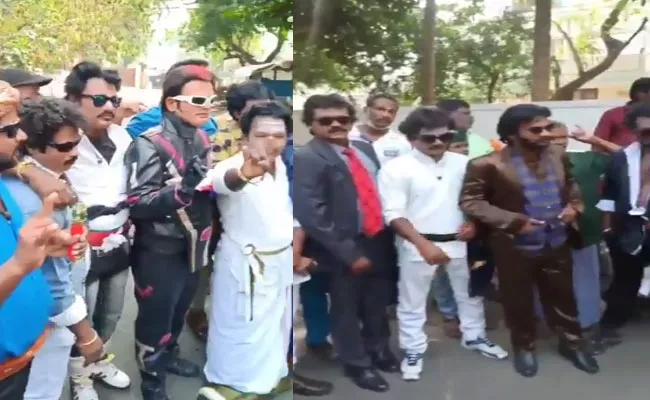 Rajinikanth Fans In Rajini Getup For His 70th Birthday - Sakshi