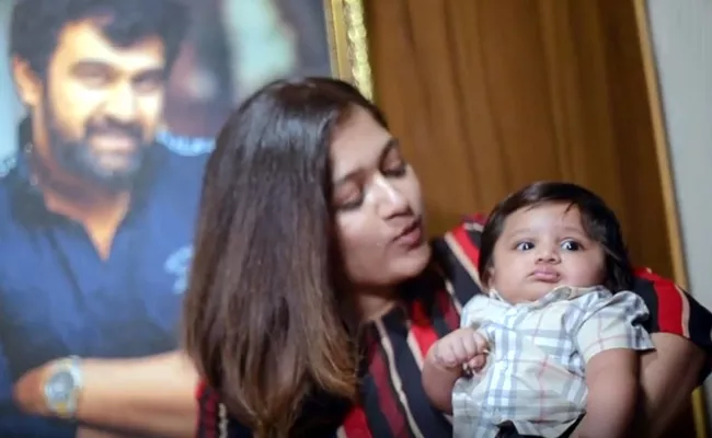 Chiranjeevi Sarja Wife Meghana Raj Introduces Her Son To World - Sakshi