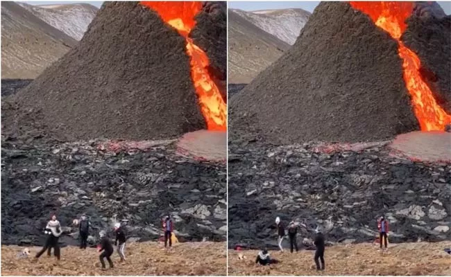 People Playing Volleyball Game At Volcano Video Viral In Iceland - Sakshi