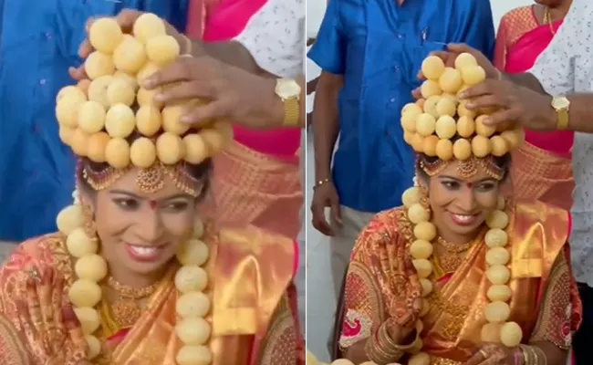 Bride wears a golgappa crown on her head, viral video - Sakshi