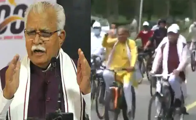 World car free day: Haryana CM rides bicycle - Sakshi