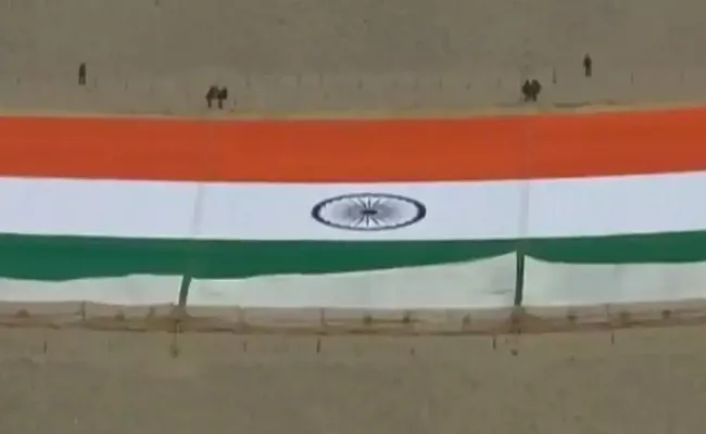 Gandhi Jayanti 2021 World’s Biggest Indian Khadi National Flag Hoisted in Ladakh - Sakshi