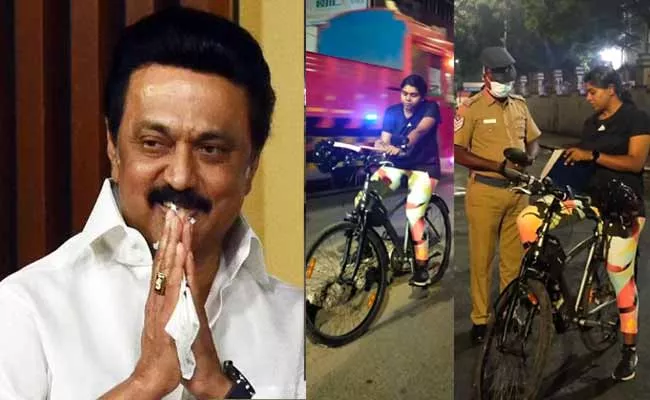 Joint Commissioner Ramya Takes Up Night Patrol On Cycle - Sakshi