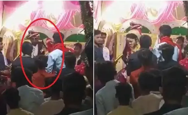 Groom Garlands Bride Slaps Man On Stage At Hamirpur - Sakshi