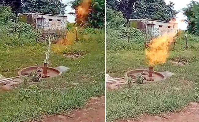 Watch Video Hand Pump Spews Fire And Water Madhya Pradesh Village - Sakshi