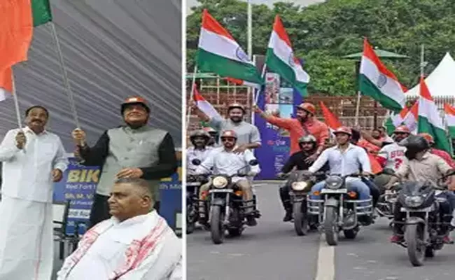 Vice President Venkaiah Naidu flags off Har Ghar Tiranga bike rally in Delhi - Sakshi