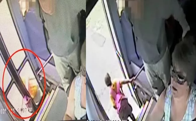 Video Shows School Bus Dragging Little Girl Along With Bag - Sakshi