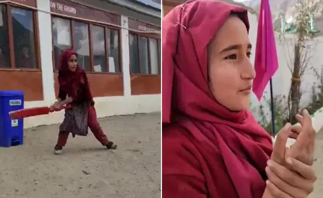 A Video Of Young Girl From Ladakh Brilliantly Batting In Her School - Sakshi