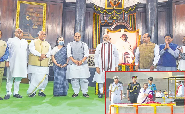 PM Narendra Modi pays tributes to Mahatma Gandhi, Lal Bahadur Shastri - Sakshi