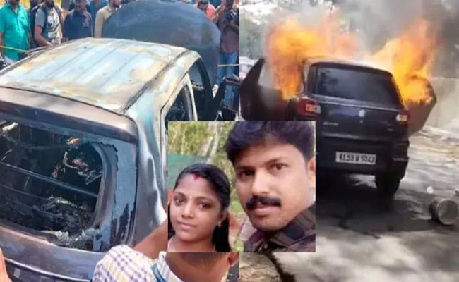 Pregnant Woman Husband Charred To Death As Car Catches Fire in Kerala - Sakshi