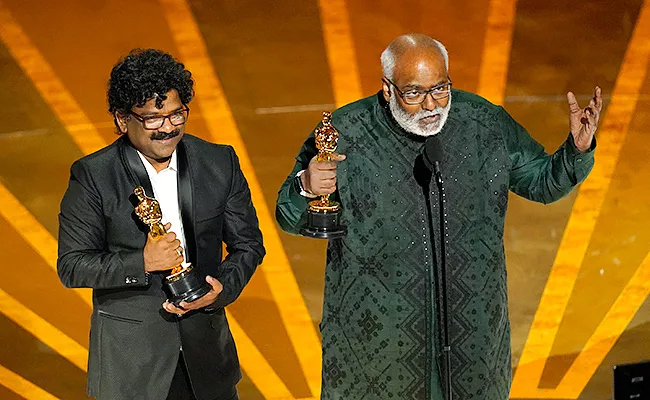 Oscars 2023: Keeravani Receives Oscar Award For Naatu Naatu Bags Best Original Song Category - Sakshi