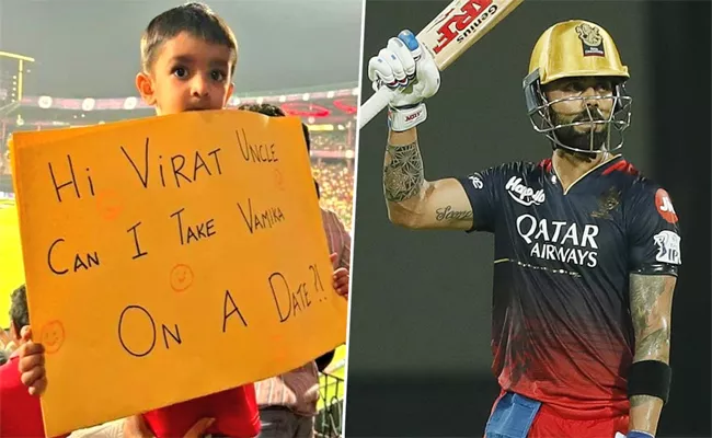 Can I Take Vamika On Date, Kid Holds Placard In RCB VS CSK Match - Sakshi