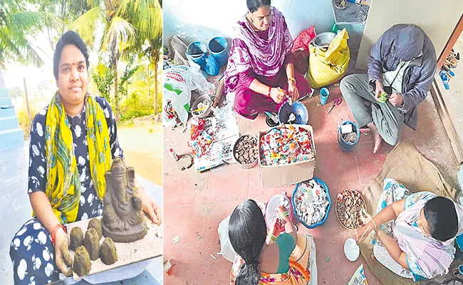 Chintala Posavva: Preparation of Gomaya Ganapati products - Sakshi