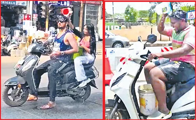 Bathing of YouTuber and young woman on a scooter - Sakshi