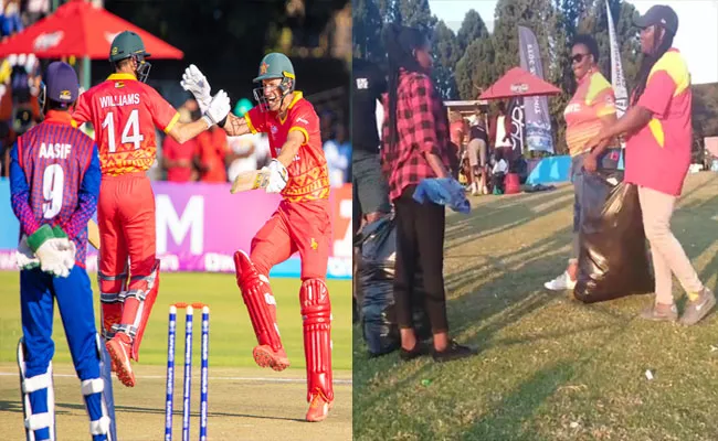 Zimbabwe Fans Clean Harare Stadium ICC World Cup Qualifier Win Vs-Nepal - Sakshi