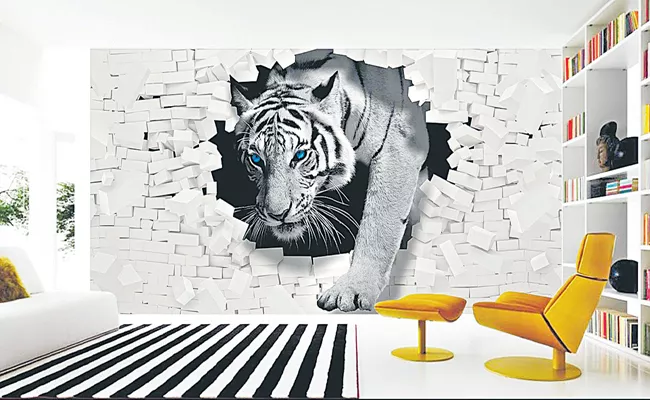three dimensional wallpaper new trend interior design - Sakshi