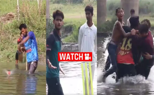 Viral Video: Fans Play Cricket Match In Flowing River - Sakshi