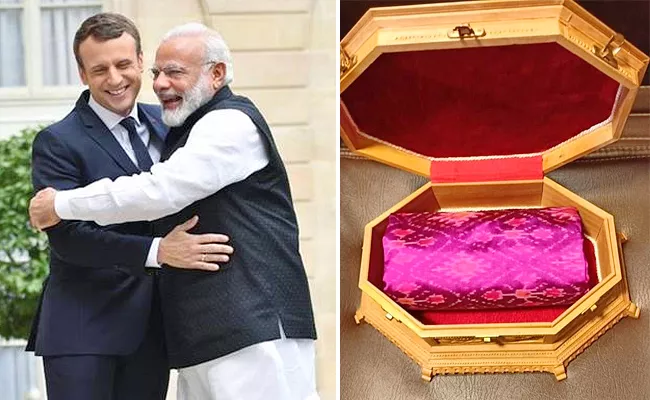 PM Modi French Connection Gifts Sitar For Macron Silk For His Wife - Sakshi
