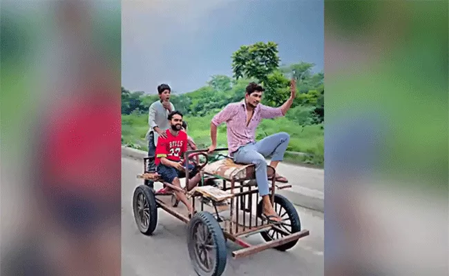 boys made four wheeler vehicle using bike engine - Sakshi