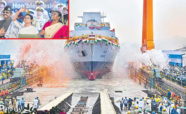 President Droupadi Murmu inaugurates advanced Naval stealth frigate Vindhyagiri in Kolkata - Sakshi