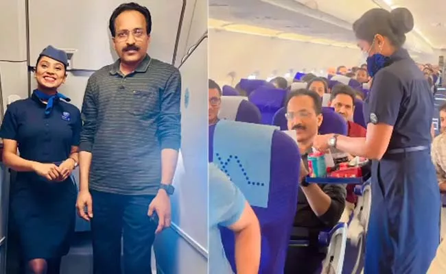 down to earth ISRO Chief Somanath in IndiGo Warm Welcom Staff And Passengers - Sakshi