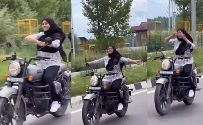 Young Girl Performs Bike Stunts On Srinagar Video Viral - Sakshi