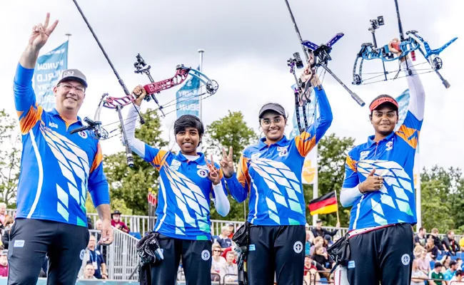 World Archery Championships Indian Women Compound Team Wins Historic Gold - Sakshi