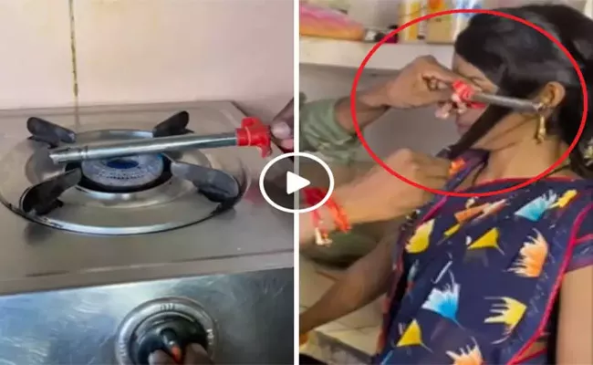 Man Use Gas Lighter for Woman Hair Curl at Home - Sakshi