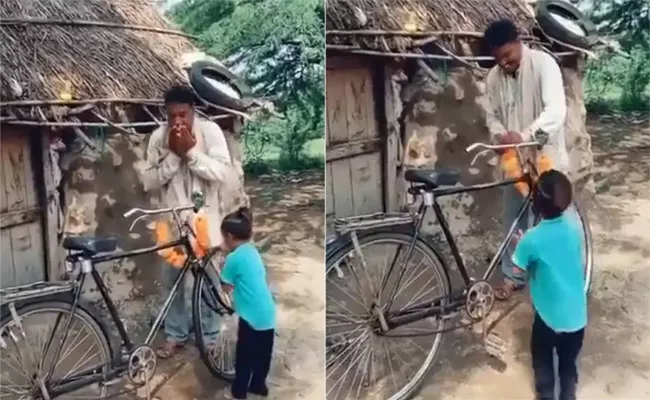 Emotional Video of Son Reactions After Father Buying Second Hand Bicycle - Sakshi