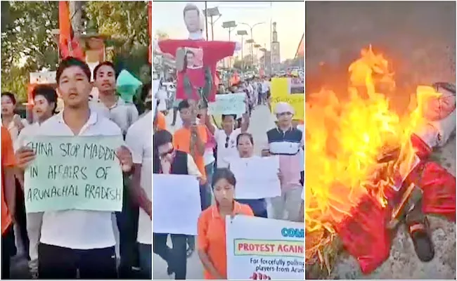 Protesters Burn Xi Jinping Effigy In Arunachal Pradesh - Sakshi