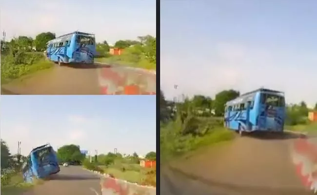 Priavte Travels Bus Falls Into Water In Madhya Pradesh - Sakshi
