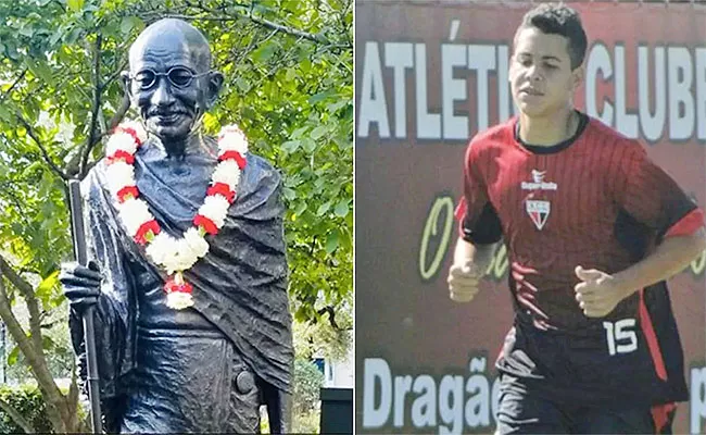 Football player mahatmagandhi drawing attention in brazil - Sakshi