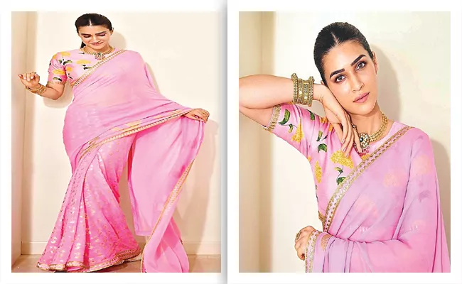 Kriti Sanon Stuns In A Pretty Pink Saree With A Floral Blouse - Sakshi