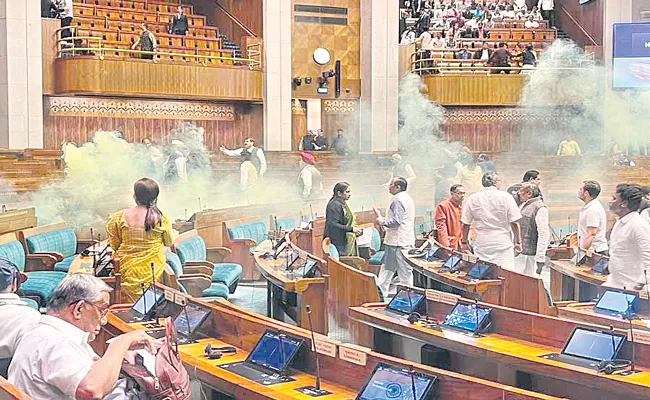 Parliament: Smoke canister strike by two visitors sets off chaos in Lok Sabha - Sakshi