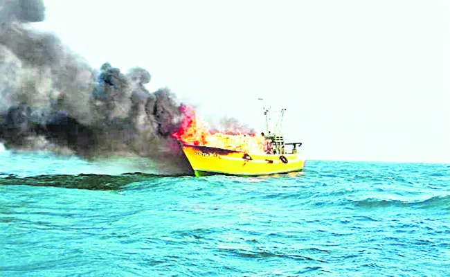 Kakinada Bhairavapalem Boat Fire Accident  - Sakshi