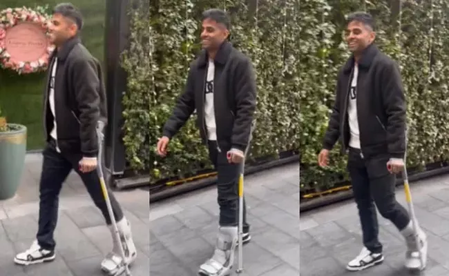 Injured Suryakumar Yadav shares video of him walking in crutches - Sakshi