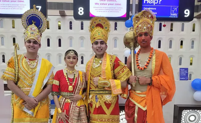Indigo team dress up at Ahmedabad airport ahead of AyodhyaRamMandir - Sakshi