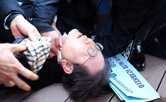 South Korean opposition leader Lee Jae myung was stabbed In Neck - Sakshi