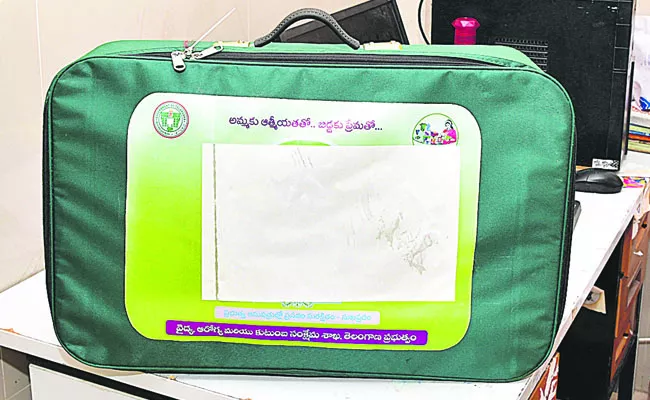 MCH stickers pasted on KCR photos in kit: Telangana - Sakshi