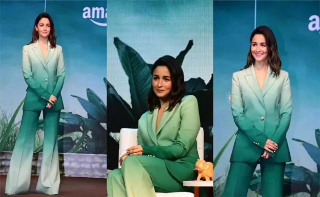Alia Bhatts Vibrant And Classy Ombre Green Pantsuit  - Sakshi