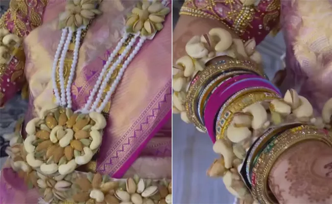 Viral Video Shows Womans jewellery Makeover With Nuts And Dry Fruits - Sakshi