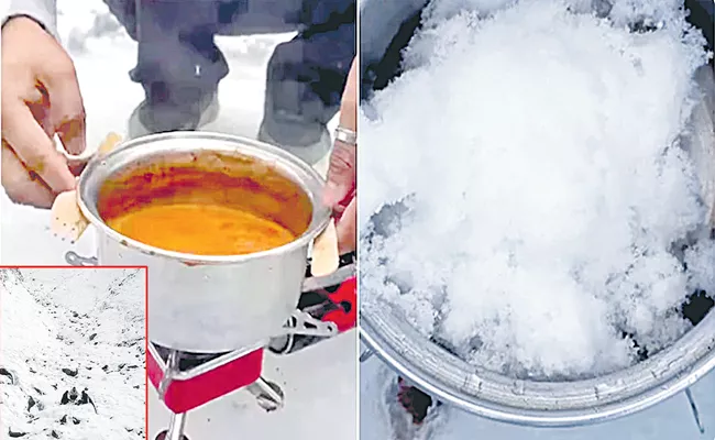 Men Make Tea Using Ice From Frozen Stream - Sakshi