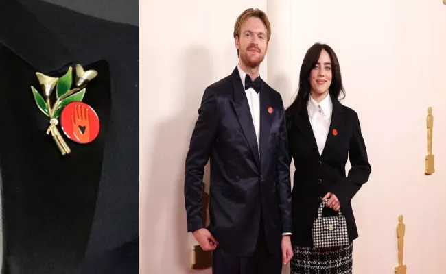 check the reason behindHollywood Stars Wear Red Pins At Oscars 2024 Red Carpet - Sakshi